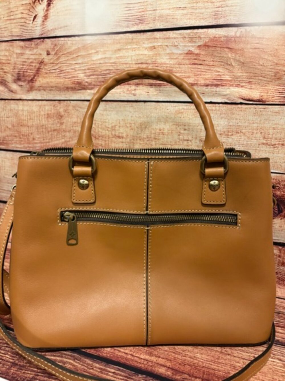 Patricia Nash Nova Italian Leather Satchel Crossbody Hazelnut NWOT - Picture 3 of 4